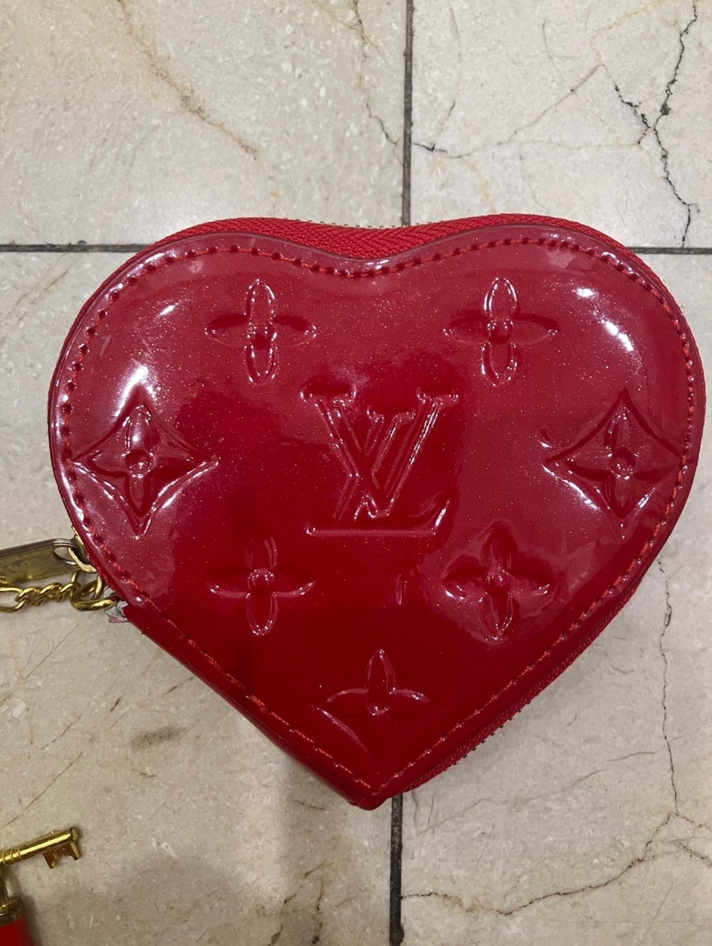 Red Heart Coin Pouch with Gold Chain